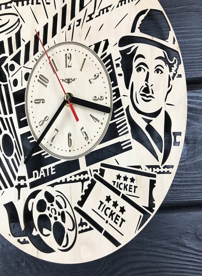NABSTER Cinema Wall Clock Wooden Home Decor Hanging Gifts Film Fans Lovers Charlie Chaplin Wall Art Kitchen Office Christmas Birthday Cinema Clock - 12 Inch / 30 Cm - Image 3